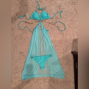 SHEIN Aqua Bikini with Sheer Wrap